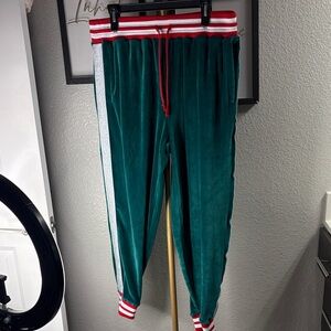 Stylish Green Track Pants with Red Accents